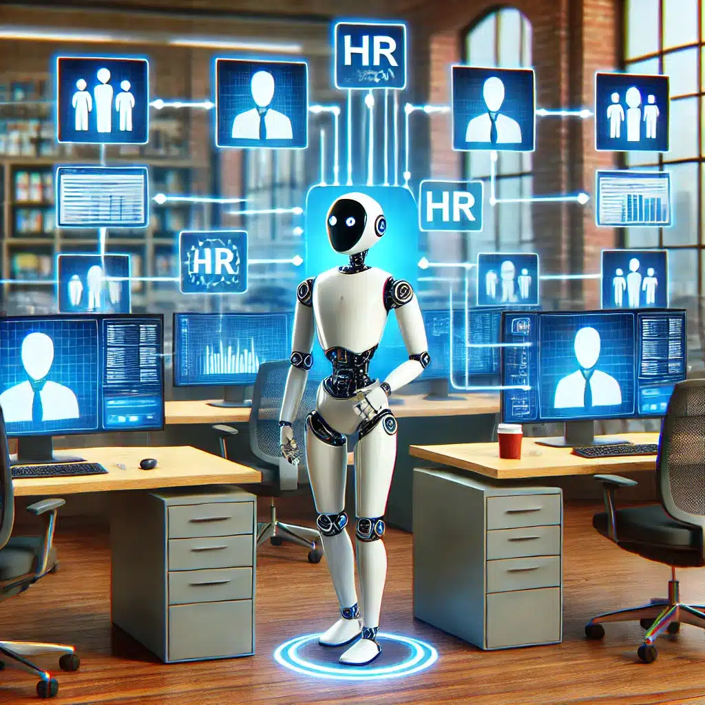 DALL·E 2025-03-22 19.13.57 - A modern office environment with multiple HR software systems displayed on separate computer screens, disconnected and isolated from each other. In th Efficiënte HR-automatisering: Koppel je HR-software zonder gedoe